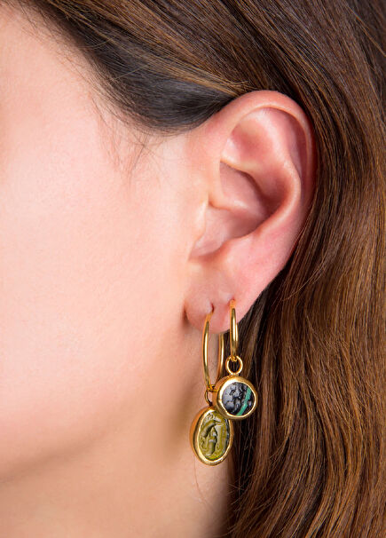 Green Intaglio Women's Gold Single Earrings